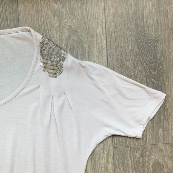 Calvin Klein Women's Embellished Shoulder T-Shirt Short Sleeve Oversized Grey - Picture 8 of 14